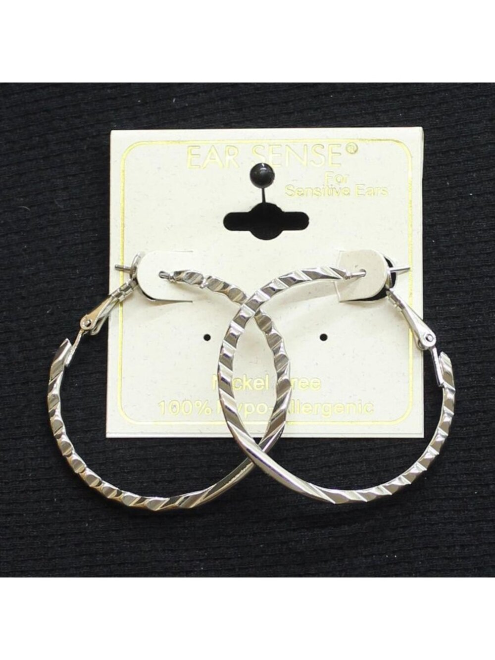 NWT Ear Sense Textured Pressed Hoop Dangly Earrings Silver Gray 1.5"